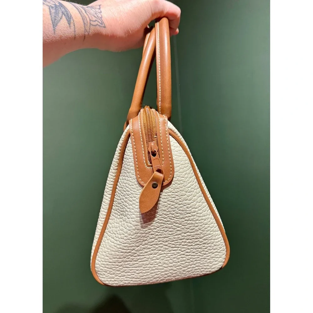 Esprit Cream Pebble Grain Satchel Bag Tan Leather Trim Top Handle - Picture 6 of 10